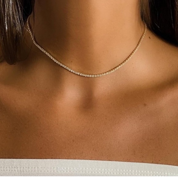 Tennis 3mm Crystal Gold Choker Necklace - Picture 1 of 3